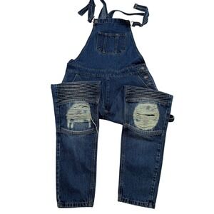 BoohooMAN Men's Blue Denim Distressed Ripped Knee Overalls Size S 32x32